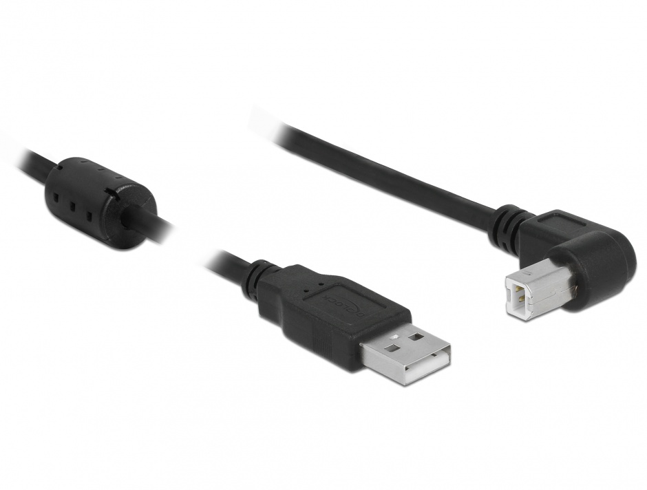 Imagine Cablu USB 2.0-A la USB 2.0-B unghi 90°  T-T 5m Negru, Delock 83530