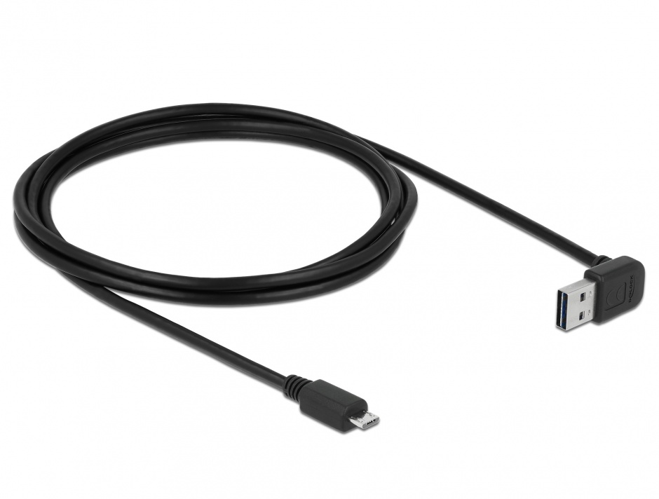 Imagine Cablu EASY-USB 2.0 tip A unghi sus/jos la micro USB-B T-T 1m Negru, Delock 83535