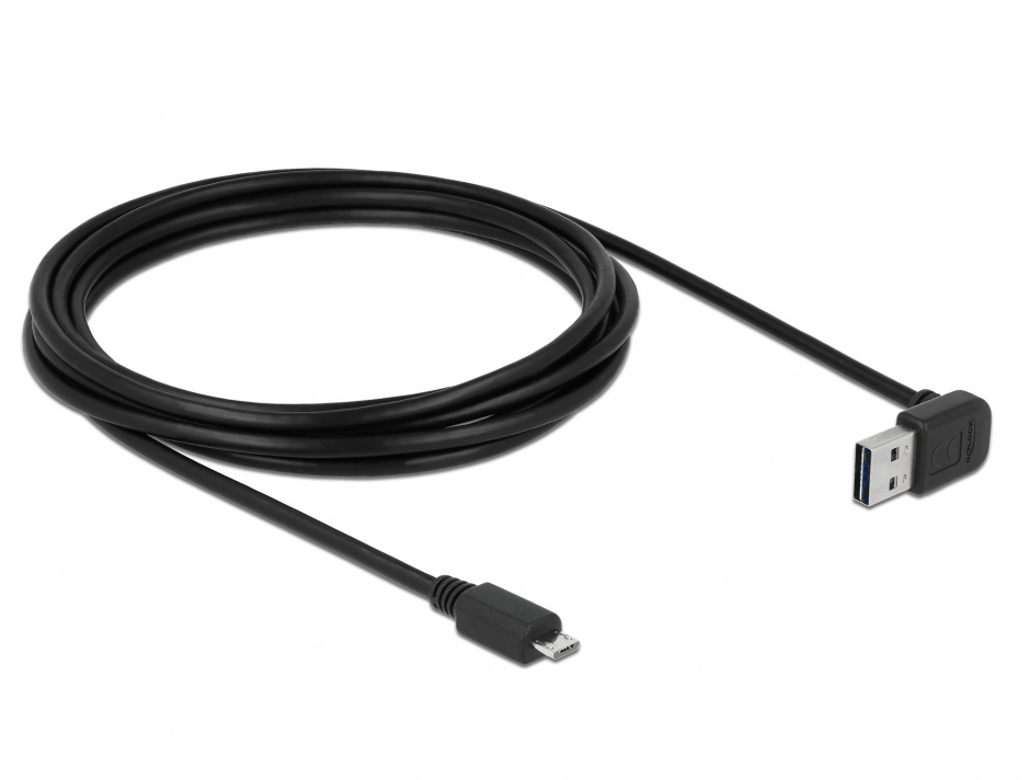 Imagine Cablu EASY-USB 2.0 tip A unghi sus/jos la micro USB-B T-T 3m Negru, Delock 83537