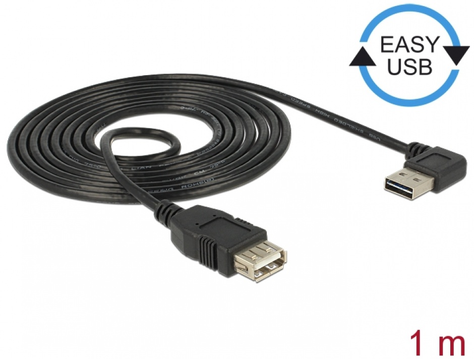 Imagine Cablu prelungitor EASY-USB 2.0 T-M unghi 1m, Delock 83551