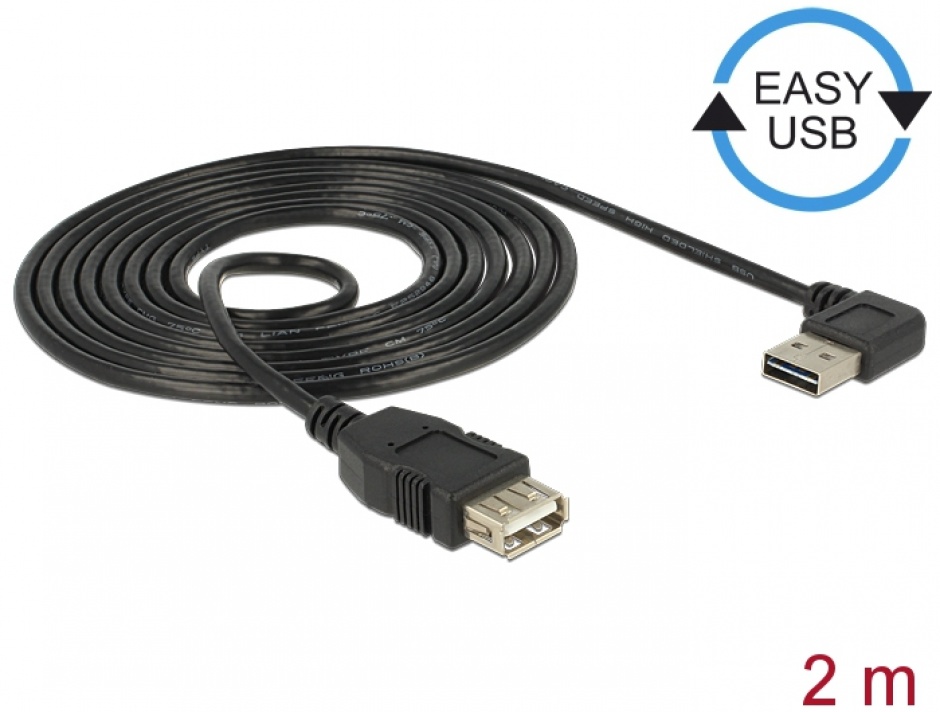 Imagine Cablu prelungitor EASY-USB 2.0 T-M unghi stanga/dreapta 2m, Delock 83552