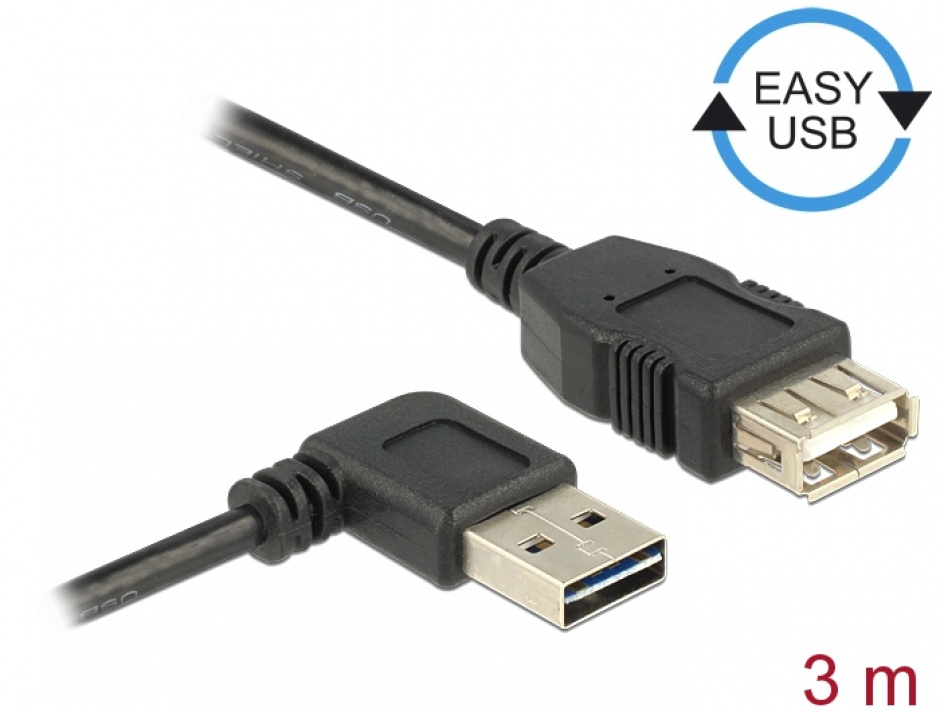 Imagine Cablu prelungitor EASY-USB 2.0 T-M unghi stanga/dreapta 3m, Delock 83553