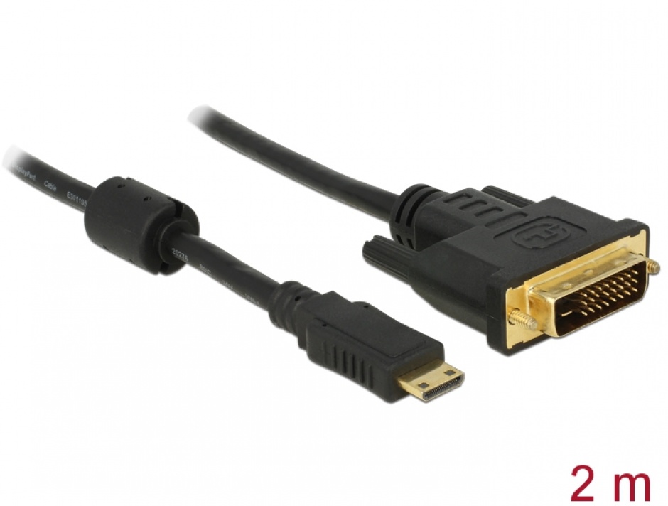 Imagine Cablu Mini-C HDMI la DVI T-T 2m Negru, Delock 83583