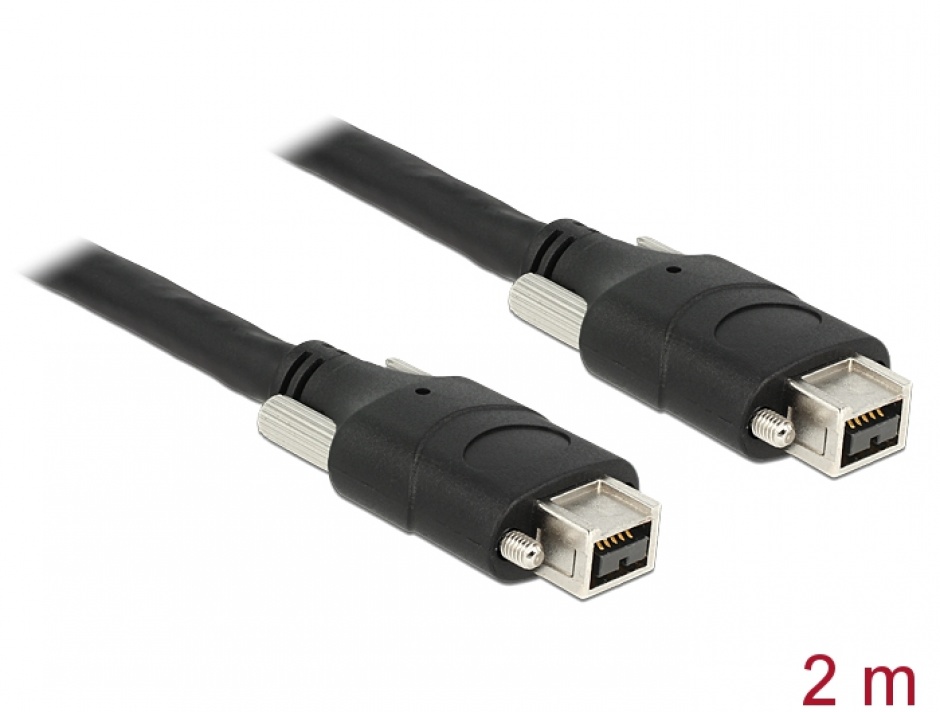 Imagine Cablu Firewire 9 pini la 9 pini cu suruburi 2m negru, Delock 83592