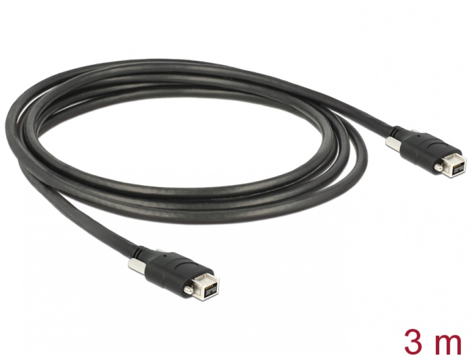 Imagine Cablu Firewire 9 pini la 9 pini cu suruburi 3m negru, Delock 83593 