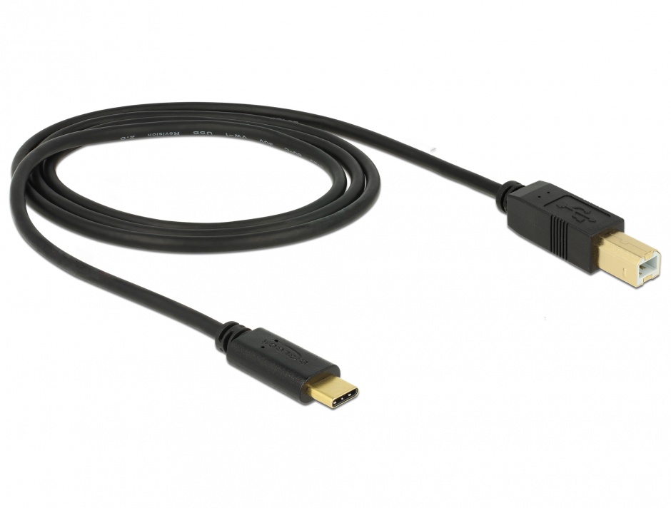 Imagine Cablu USB 2.0 tip C (host) la USB-B (device) 1m T-T Negru, Delock 83601