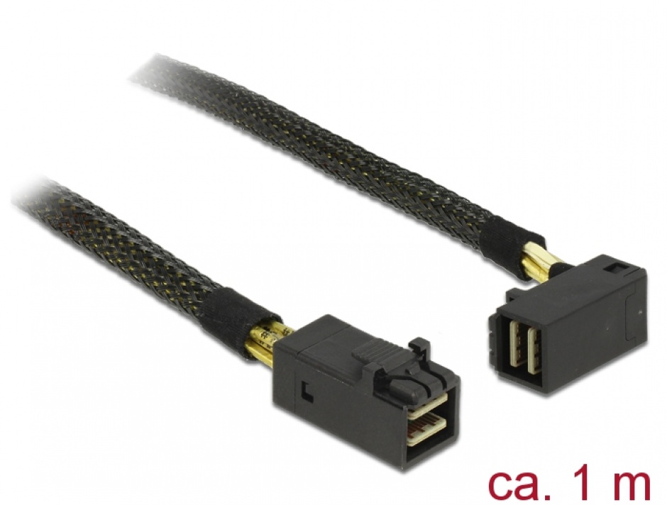 Imagine Cablu Mini SAS HD SFF-8643 la Mini SAS HD SFF-8643 unghi 90 grade 1m, Delock 83643