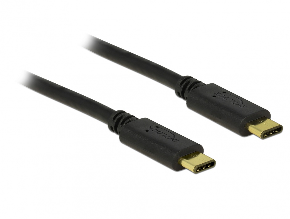 Imagine Cablu USB 2.0 tip C T-T Negru 1m 3A, Delock 83673