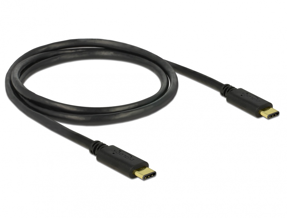 Imagine Cablu USB 2.0 tip C T-T Negru 1m 3A, Delock 83673