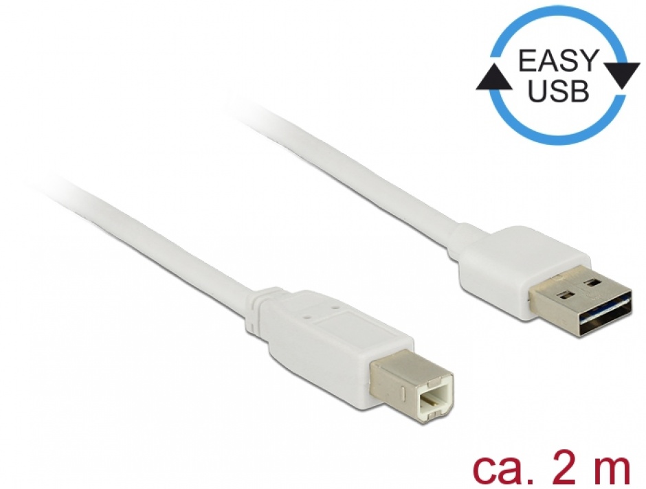 Imagine Cablu EASY-USB 2.0 tip A la USB-B T-T 2m Alb, Delock 83687