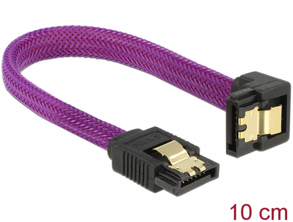 Imagine Cablu SATA III 6 Gb/s 10cm drept/unghi Premium, Delock 83693
