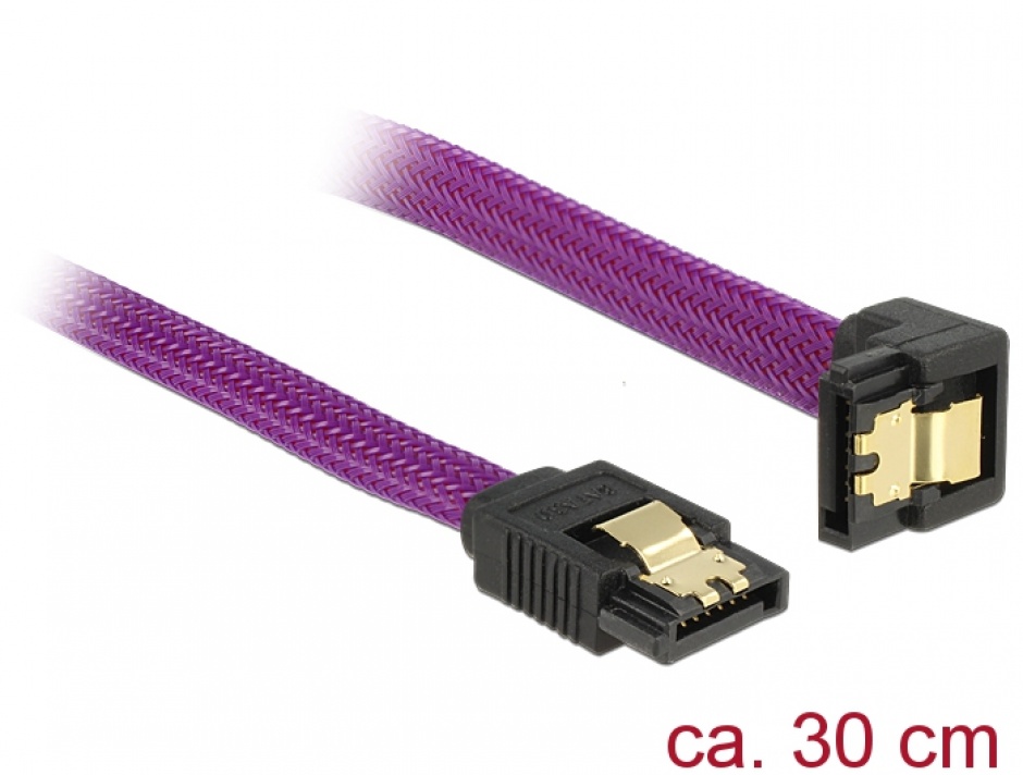 Imagine Cablu SATA III 6 Gb/s 30cm drept/unghi Premium, Delock 83695