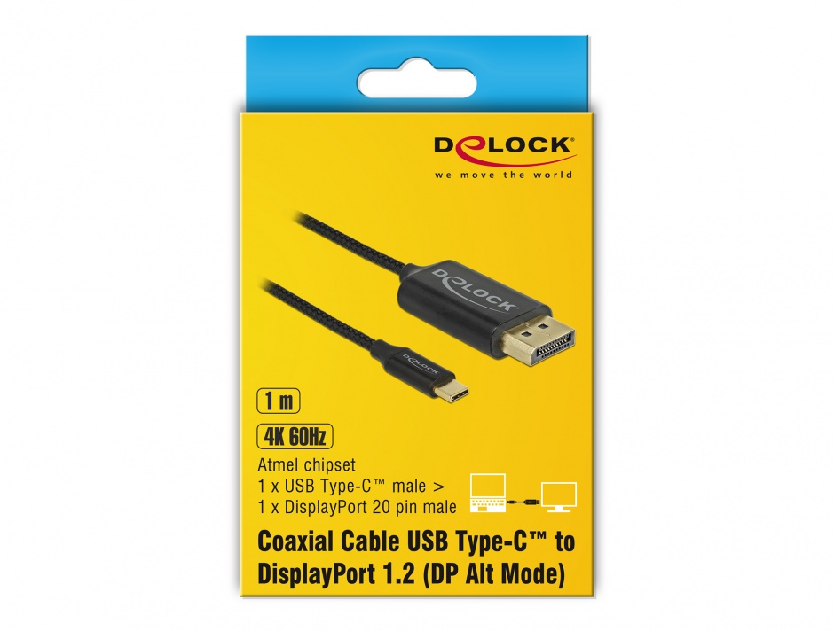 Imagine Cablu USB-C la DisplayPort (DP Alt Mode) 4K 60Hz T-T 1m coaxial, Delock 83709