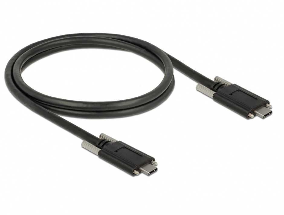 Imagine Cablu SuperSpeed USB 10 Gbps (USB 3.1 Gen 2) tip C cu suruburi pe laterale T-T 1m Negru, Delock 8372