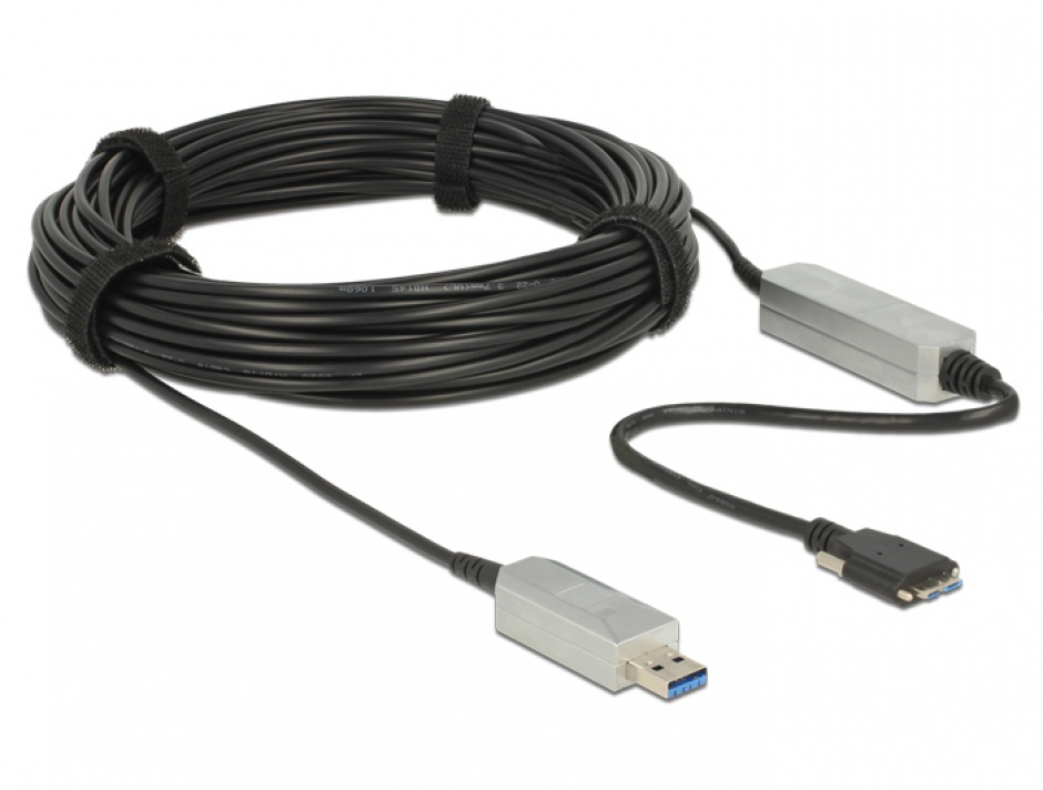 Imagine Cablu optic activ USB 3.0 la micro USB-B T-T 20m, Delock 83724