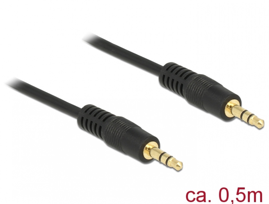 Imagine Cablu stereo jack 3.5mm 3 pini Negru T-T 0.5m, Delock 83742
