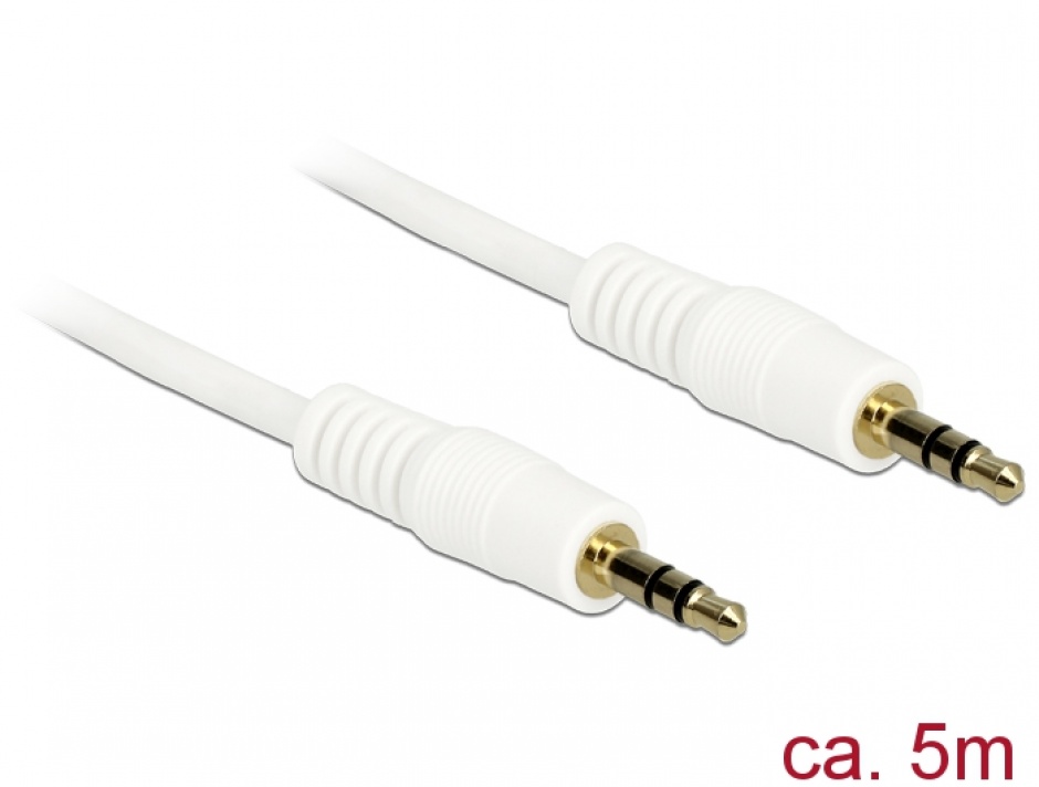 Imagine Cablu stereo jack 3.5mm 3 pini Alb T-T 5m, Delock 83751