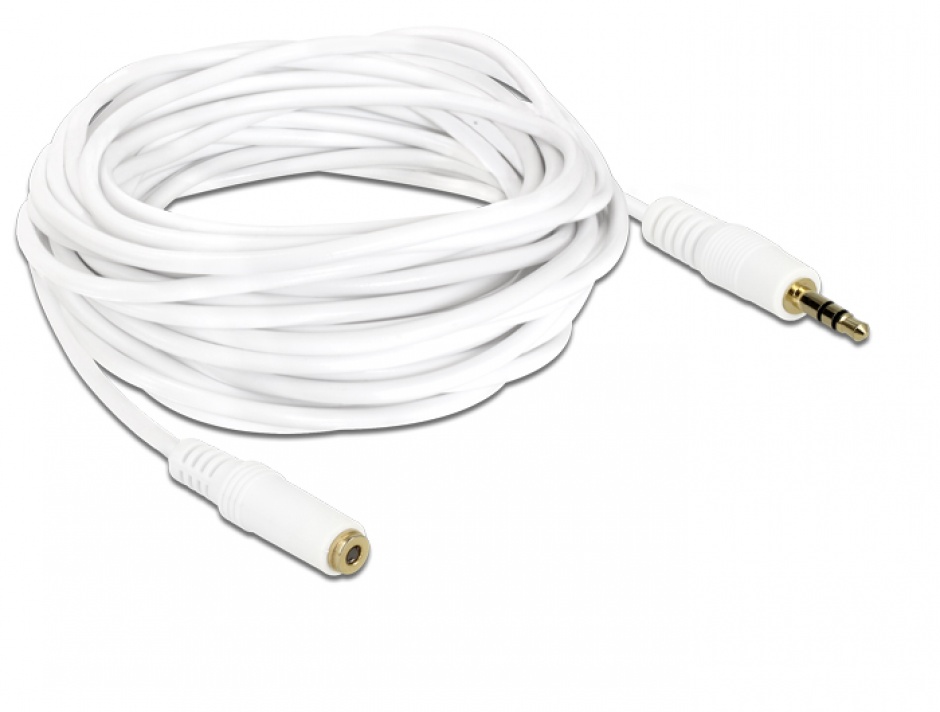 Imagine Cablu prelungitor audio jack 3.5mm 5m Alb, Delock 83771