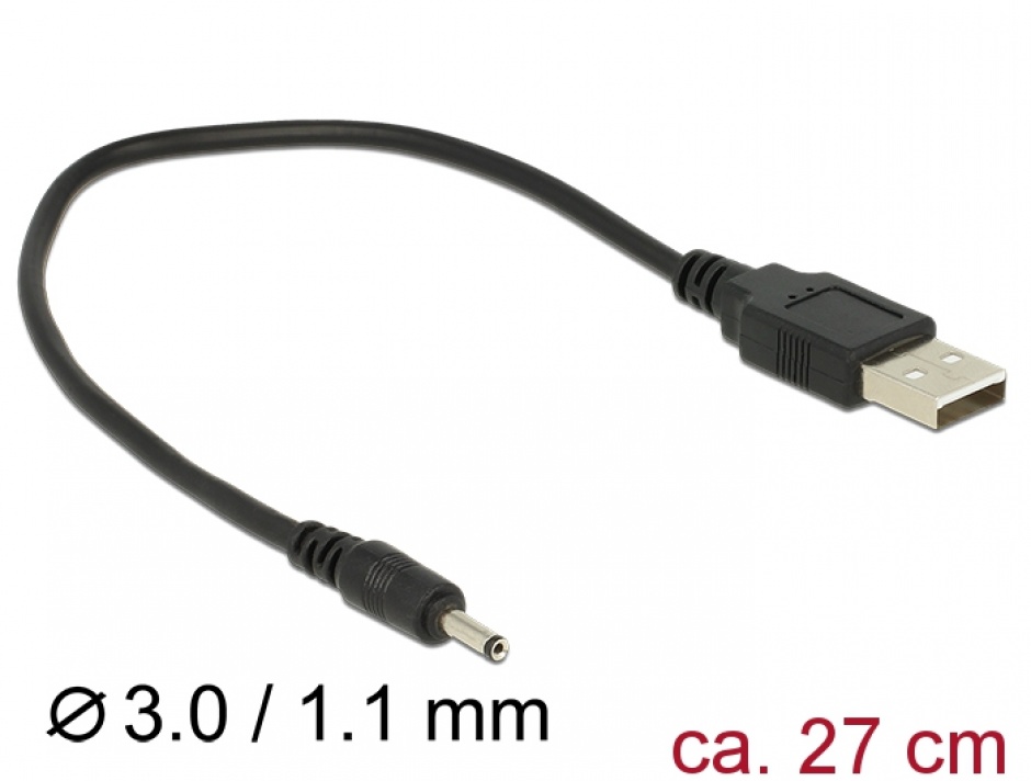 Imagine Cablu de alimentare USB la DC 3.0 x 1.1 mm 27 cm, Delock 83793