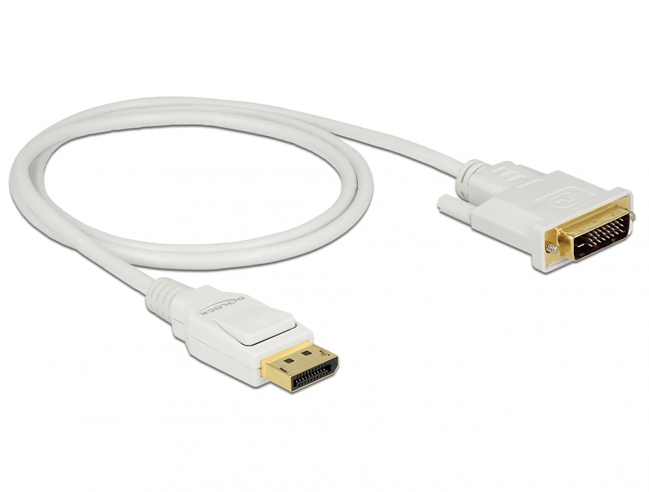 Imagine Cablu Displayport 1.2 la DVI 24+1 pini T-T pasiv alb 1m, Delock 83813