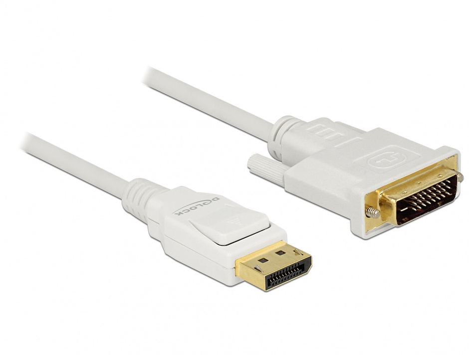 Imagine Cablu Displayport 1.2 la DVI 24+1 pini T-T pasiv alb 5m, Delock 83816