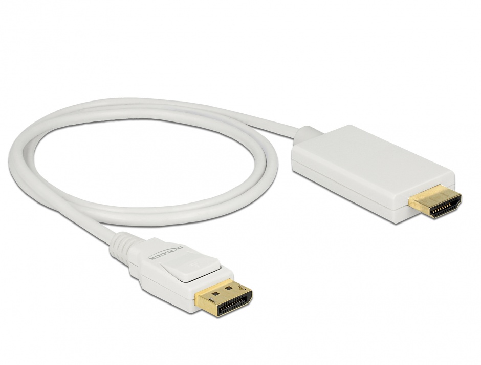 Imagine Cablu Displayport 1.2 la HDMI T-T pasiv 4K alb 1m, Delock 83817