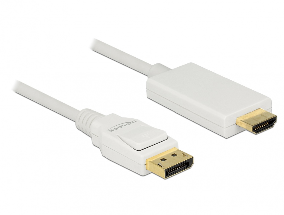 Imagine Cablu Displayport 1.2 la HDMI T-T pasiv 4K alb 2m, Delock 83818