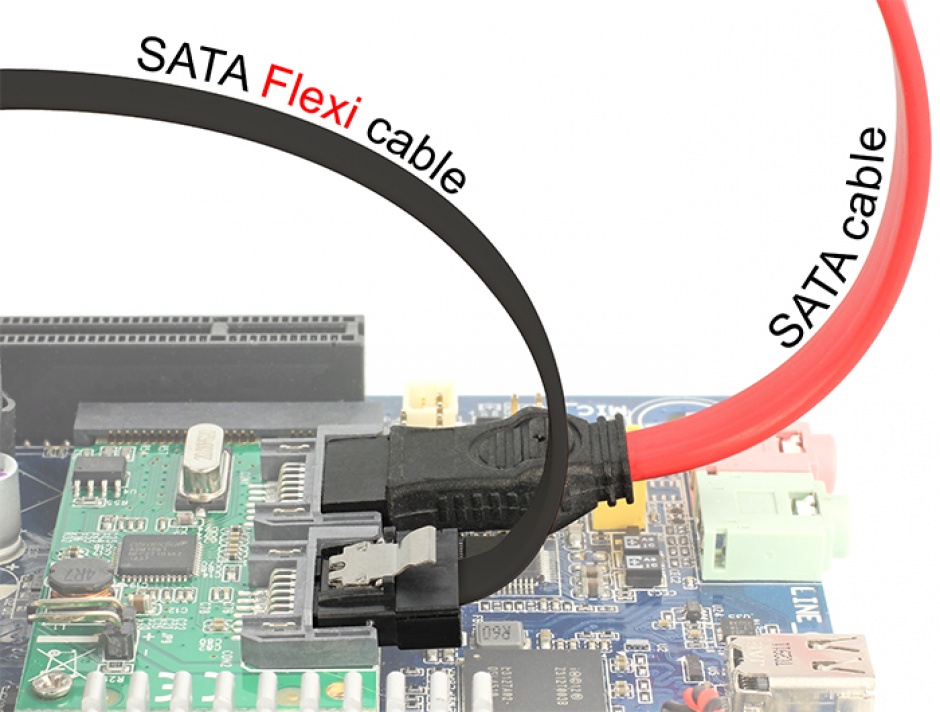 Imagine Cablu SATA III 6 Gb/s FLEXI 10cm black metal, Delock 83838