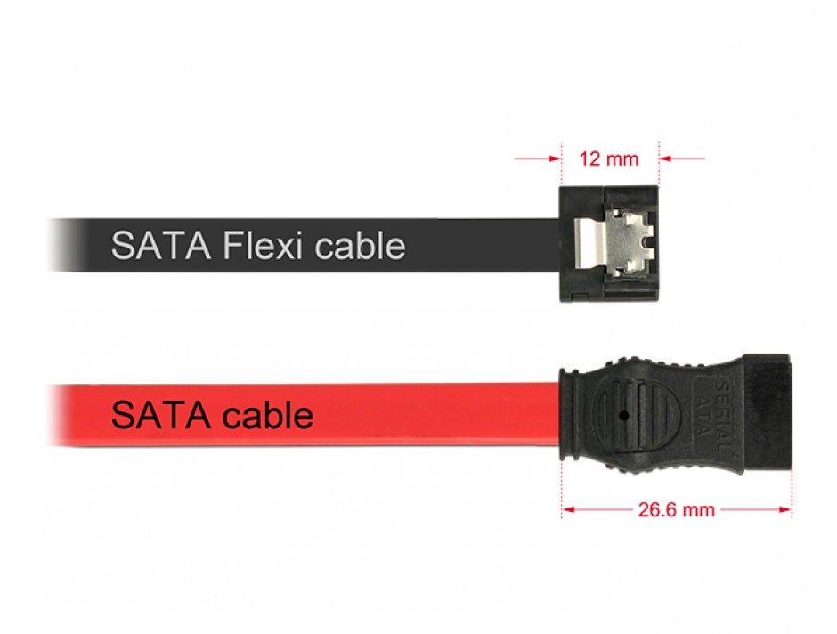 Imagine Cablu SATA III FLEXI 6 Gb/s 70 cm black metal, Delock 83842