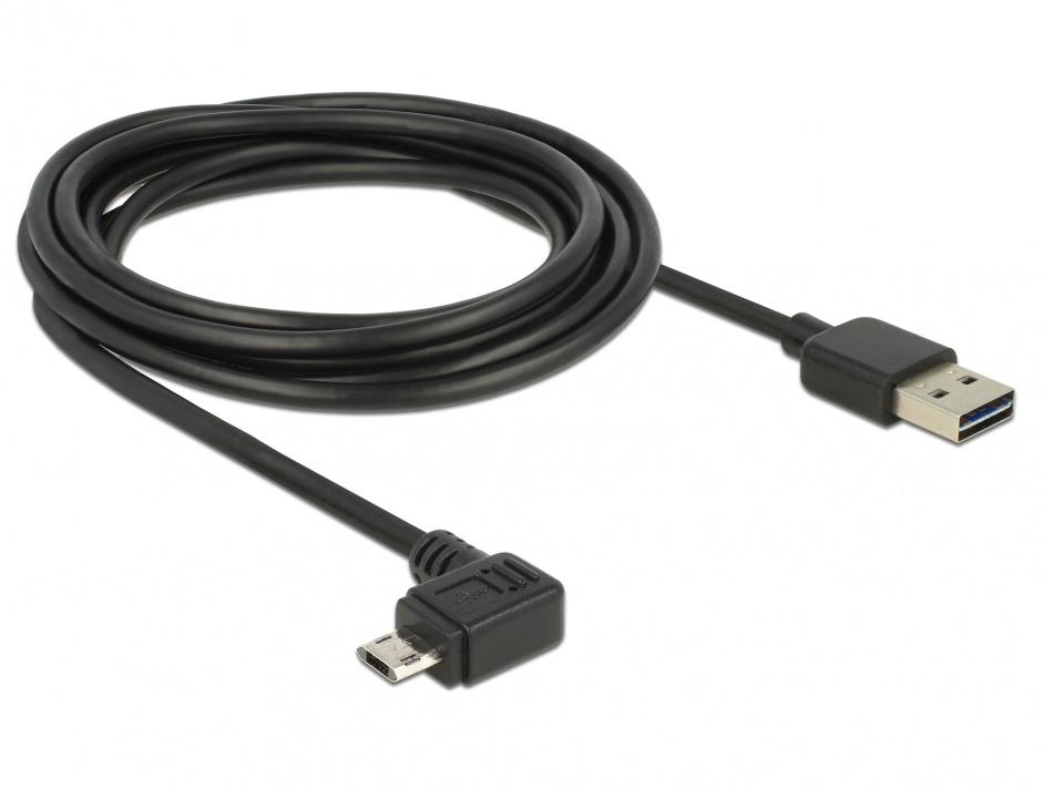 Imagine Cablu EASY-USB 2.0 tip A la micro USB-B EASY-USB unghi stanga/dreapta T-T 3m Negru, Delock 83854