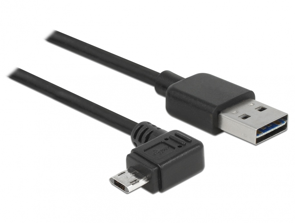 Imagine Cablu EASY-USB 2.0 tip A la micro USB-B EASY-USB unghi stanga/dreapta T-T 5m Negru, Delock 83855