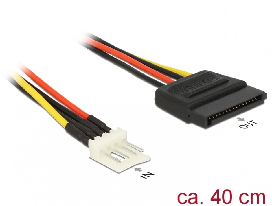 Imagine Cablu de alimentare SATA 15 pini la Floppy 4 pini 40cm M-T, Delock 83878