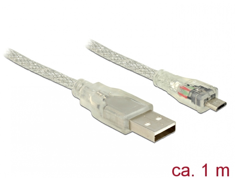 Imagine Cablu USB la micro USB-B 2.0 1m transparent, Delock 83898