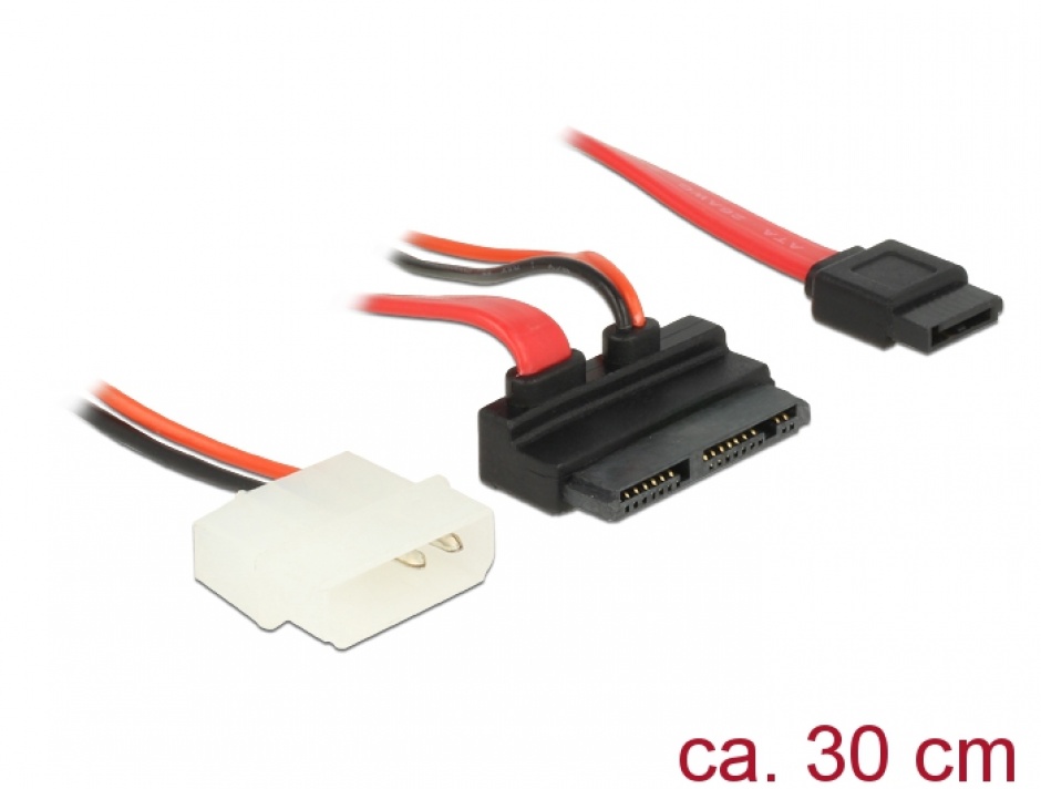 Imagine Cablu Micro SATA la SATA 7 pini + alimentare 2 pini unghi 5V 30cm, Delock 83911