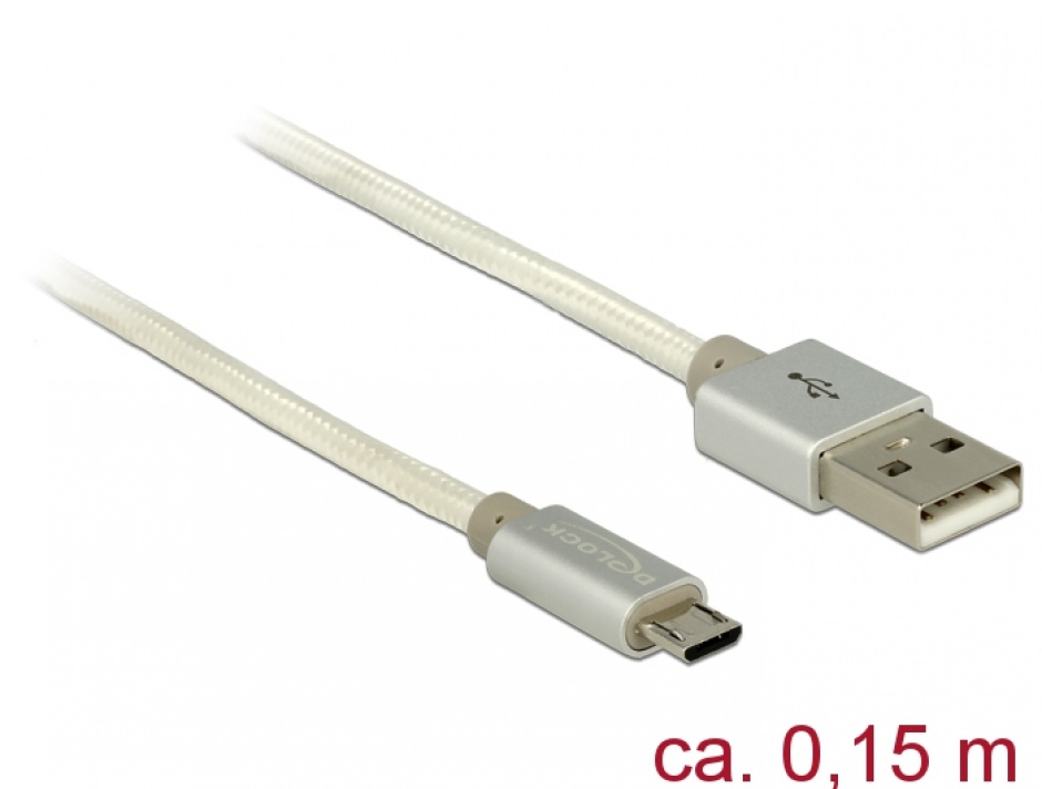 Imagine Cablu de incarcare + date micro USB-B la USB 2.0 T-T Alb 0.15m, Delock 83913