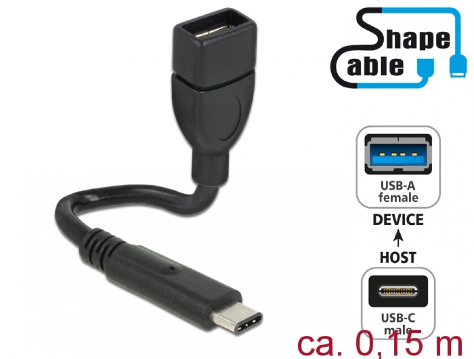 Imagine Cablu USB tip C 2.0 la USB-A T-M ShapeCable OTG 0.15m, Delock 83932
