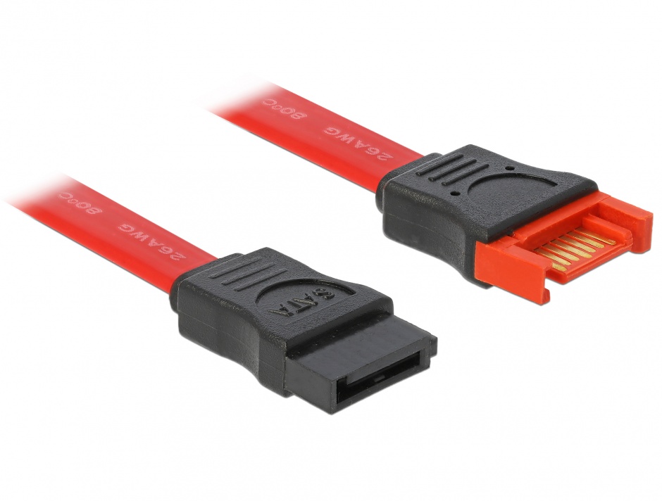 Imagine Cablu prelungitor SATA III date 6 Gb/s 30cm rosu, Delock 83953