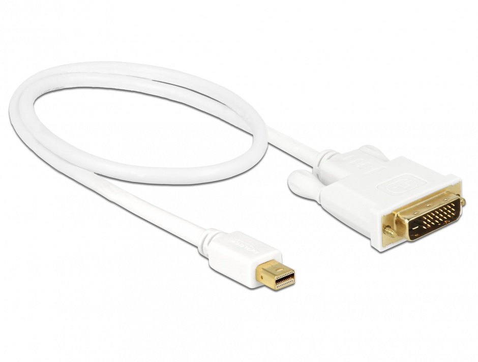 Imagine Cablu mini DisplayPort 1.1 la DVI 24+1 pini T-T Alb 0.5m, Delock 83986