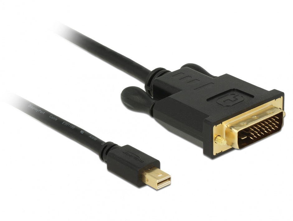 Imagine Cablu mini Displayport 1.1 la DVI 24+1 pini T-T 2m Negru, Delock 83989