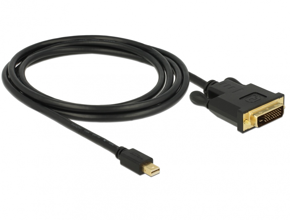 Imagine Cablu mini Displayport 1.1 la DVI 24+1 pini T-T 2m Negru, Delock 83989