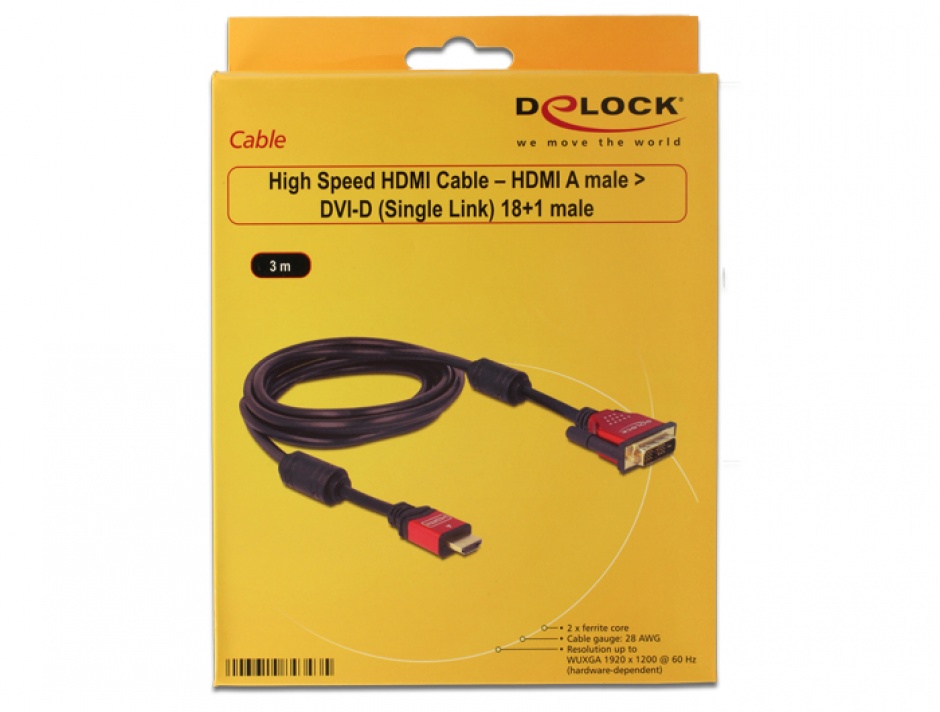 Imagine Cablu HDMI la DVI-D Single Link 18+1pini T-T Premium 3m, Delock 84343