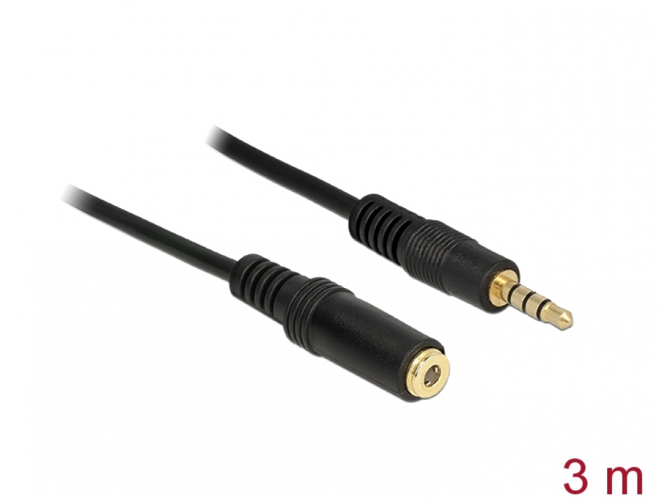 Imagine Cablu prelungitor audio jack 3.5mm 4 pini T-M 3m, Delock 84668