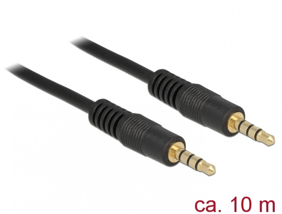 Imagine Cablu Stereo Jack 3.5 mm 4 pini T-T 10m Negru, Delock 84728