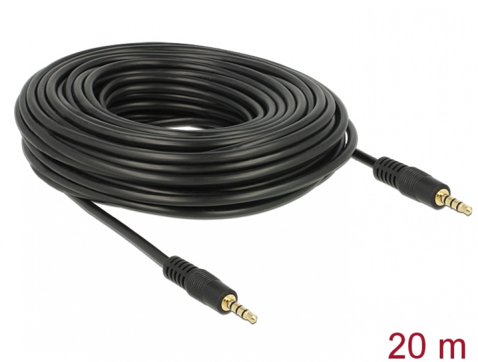 Imagine Cablu Stereo Jack 3.5 mm 4 pini 20m T-T Negru, Delock 84732