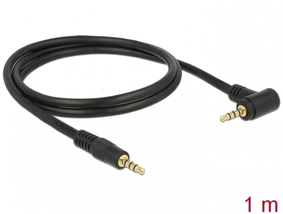 Imagine Cablu Stereo Jack 3.5 mm 4 pini unghi 1m T-T Negru, Delock 84737