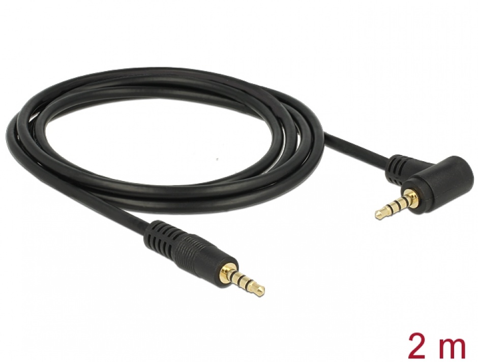 Imagine Cablu Stereo Jack 3.5 mm 4 pini unghi 2m T-T Negru, Delock 84740