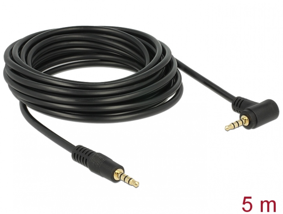 Imagine Cablu Stereo Jack 3.5 mm 4 pini unghi 5m T-T Negru, Delock 84743