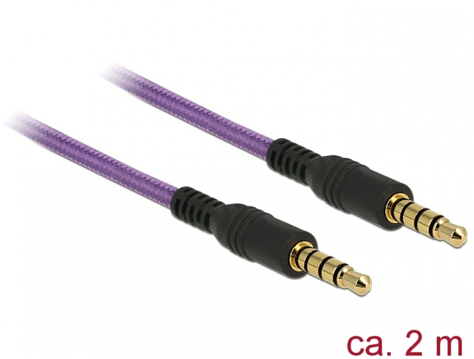 Imagine Cablu stereo jack 3.5mm 4 pini Mov T-T 2m, Delock 84758