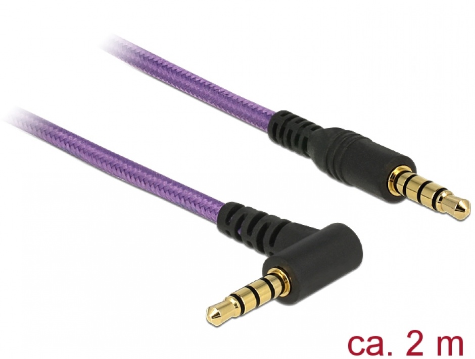 Imagine Cablu stereo jack 3.5mm 4 pini unghi Mov T-T 2m, Delock 84763