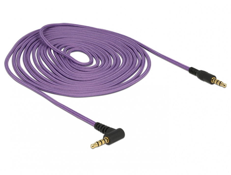 Imagine Cablu stereo jack 3.5mm 4 pini unghi Mov T-T 5m, Delock 84765